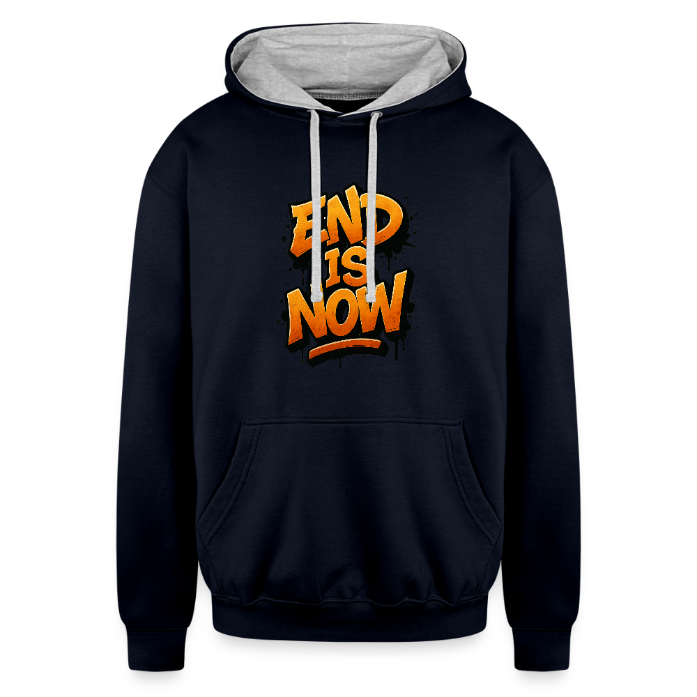 Contrast Hoodie - navy/heather gray